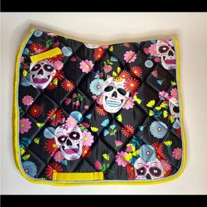 Yellow flower sugar skull dressage saddle pad full NEW Los Muertos Equestrian